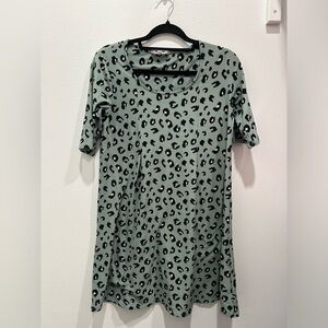 Pink Rose green leopard dress